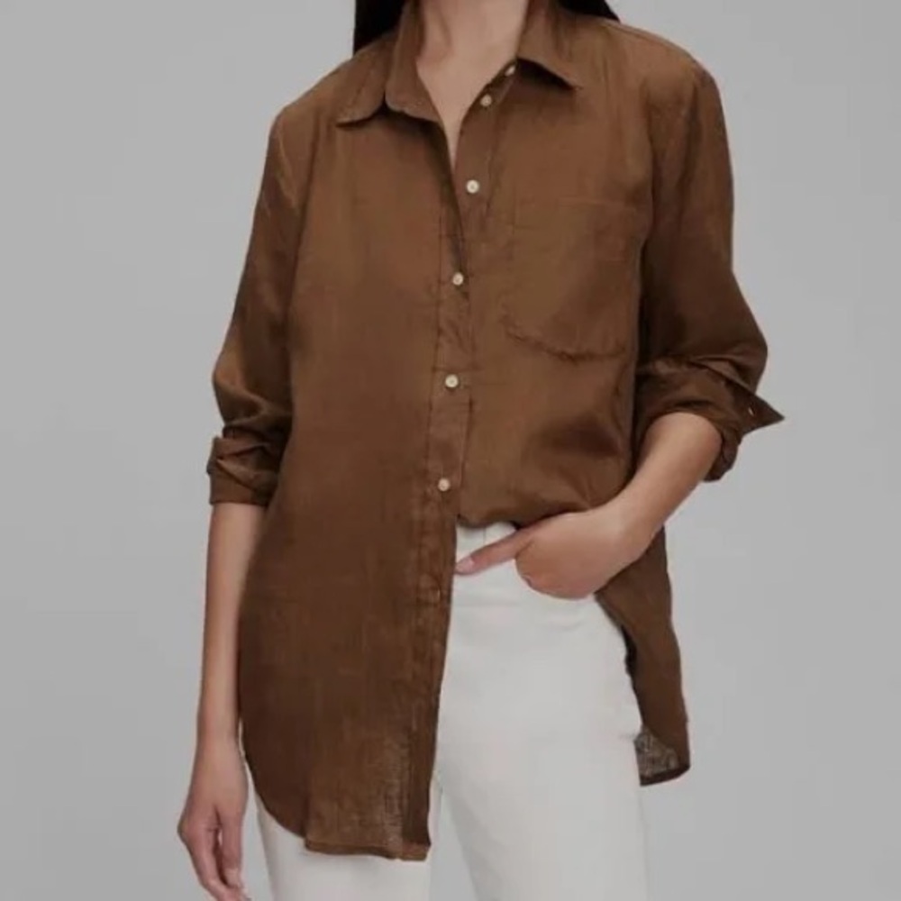 Gap brown linen boyfriend shirt